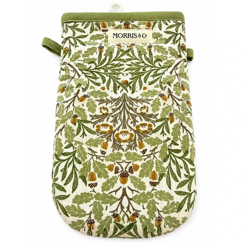 Morris & Co Acorn Mini Oven Mitts Set of 2 Green Floral Cotton English Garden